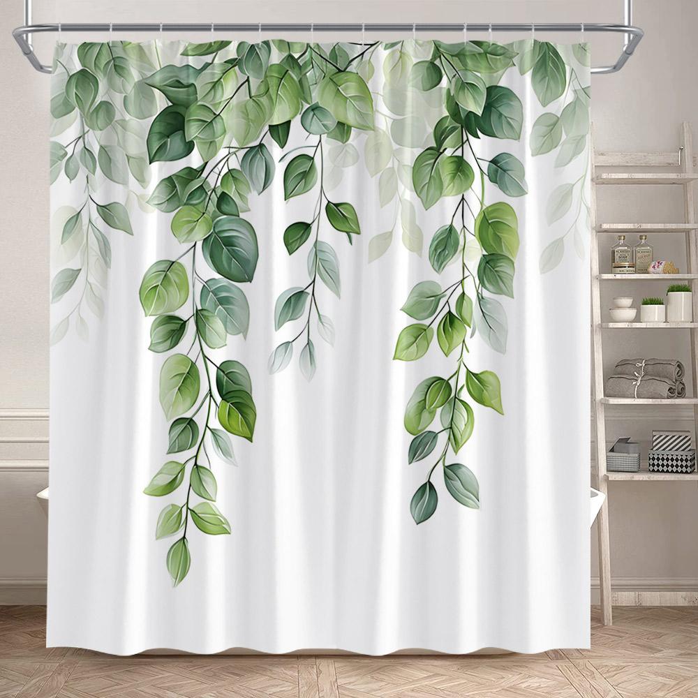 Grüne Pflanzenblätter Duschvorhänge Aquarell Eukalyptusblätter Kolibri Floral Badvorhang Heim Badezimmer Dekoration Mit Haken