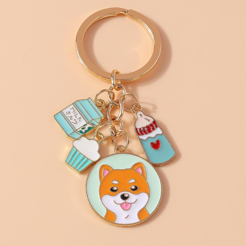 Cute Enamel Puppy Dog Keychain Cartoon Animal Key Ring Pendant for Women Girl Handbag Decor DIY Handmade Jewelry Gift