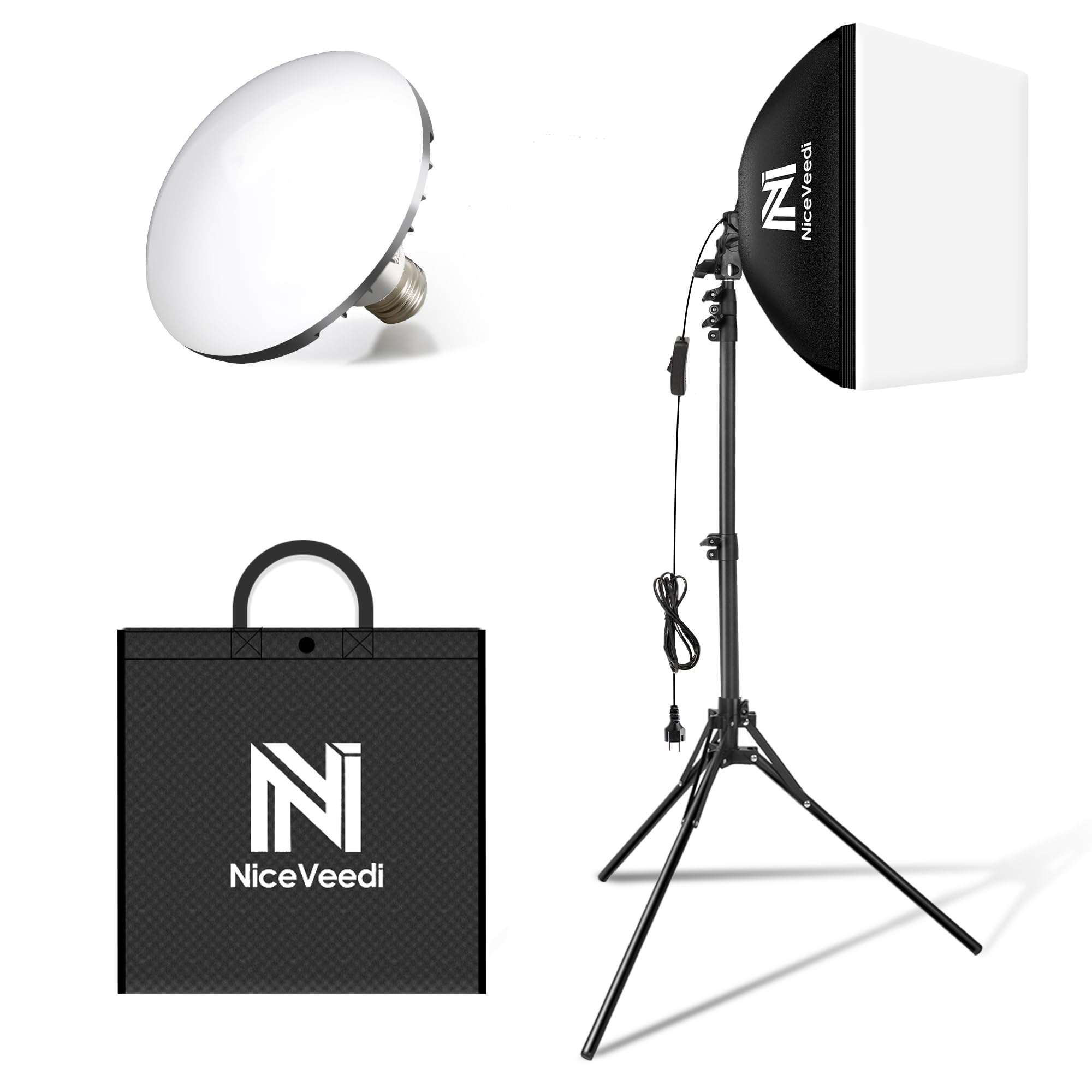 

NiceVedi Photography Softbox 40x40cm Light Box LED Photography Lighting Kit with 160cm Adjustable Tripod 5400K Photography Lighting Set Foldable