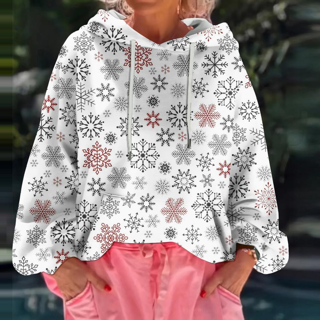 Women's Christmas Printed Loose Casual Long Sleeved Hooded Sweatshirt