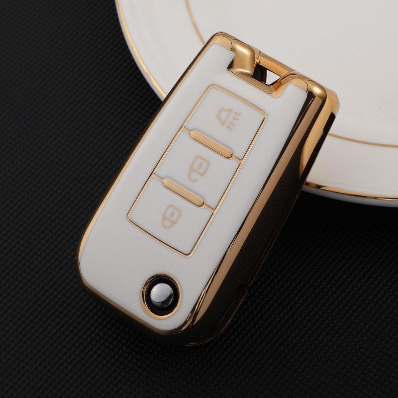 Gold-Edged TPU Key Case for Dongfeng Venucia D60/T70/M50V - Soft Rubber, 3-Button Protection for Men & Women