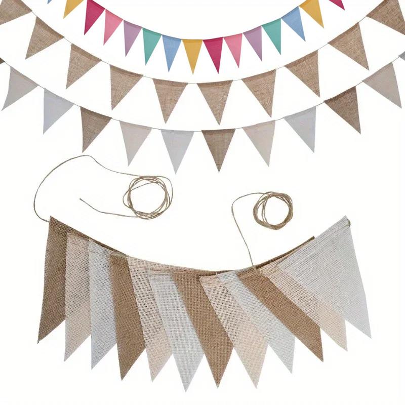 Colorful Triangle Banner - Linen Birthday Pennant Flags For Party Decor, Hanging Celebration Backdrop & Photo Booth Props