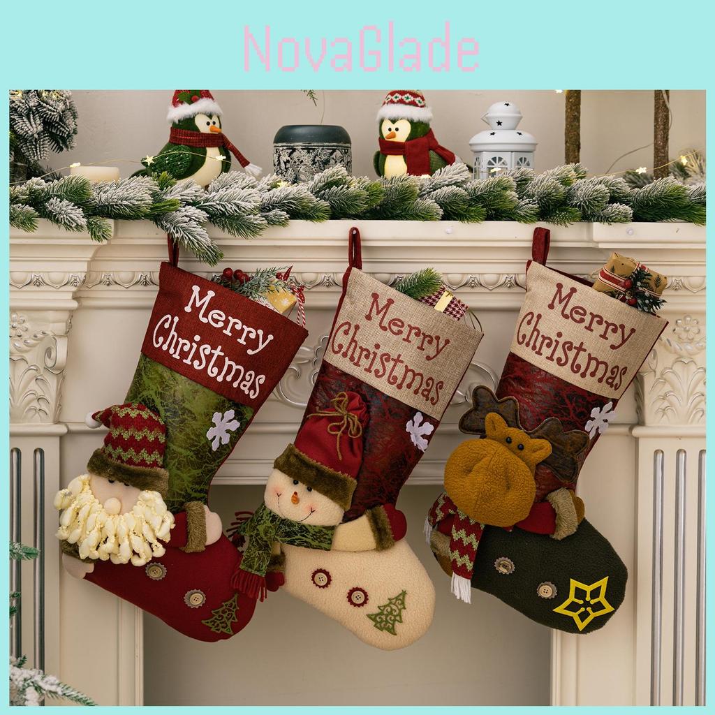 Exquisite High-end Leather Christmas Stocking With Snowflake And Bark Design For Festive Decor