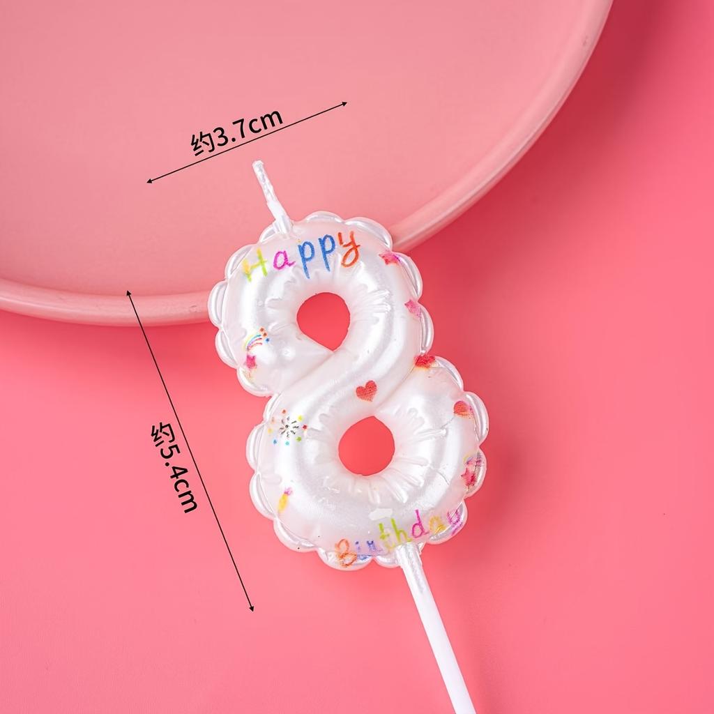 1pc White Number 0-9 Candle Balloon-Shaped Birthday Party Cake Decoration Children Adult Birthday Party Decor Festival Supplies