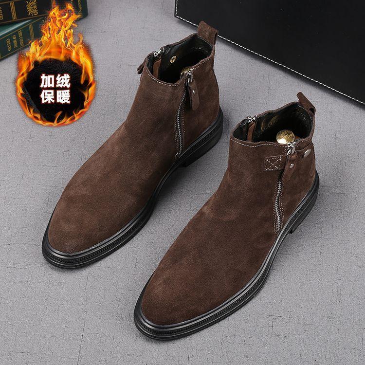 Fashion Men's Genuine Leather Chelsea Boots British Style Suede Leather Men's Shoes AutumnWinter Cowhide and Suede Men's Boots