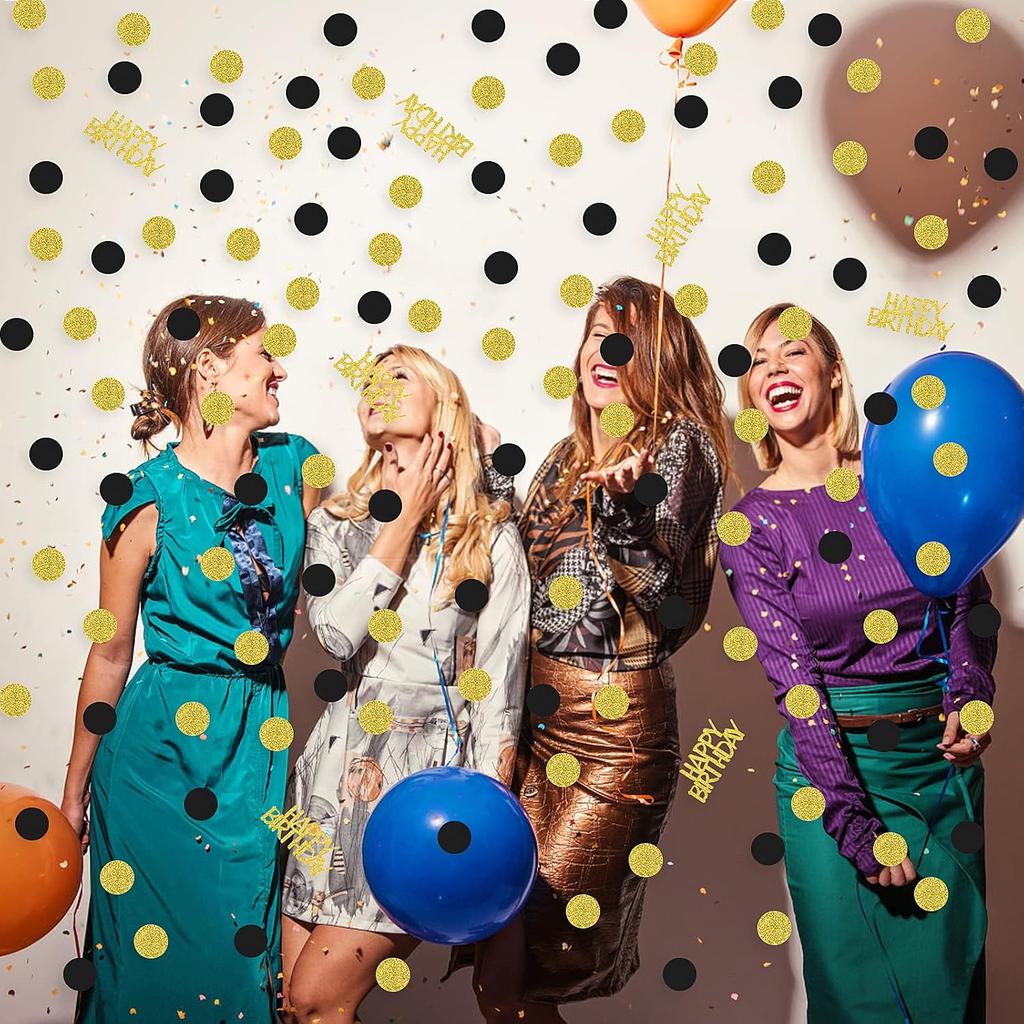 Happy Birthday Party Confetti for Table Glitter Black and Gold Birthday Table Confetti,Sprinkling Scatter Circle Dots Birthday Confetti Paper for