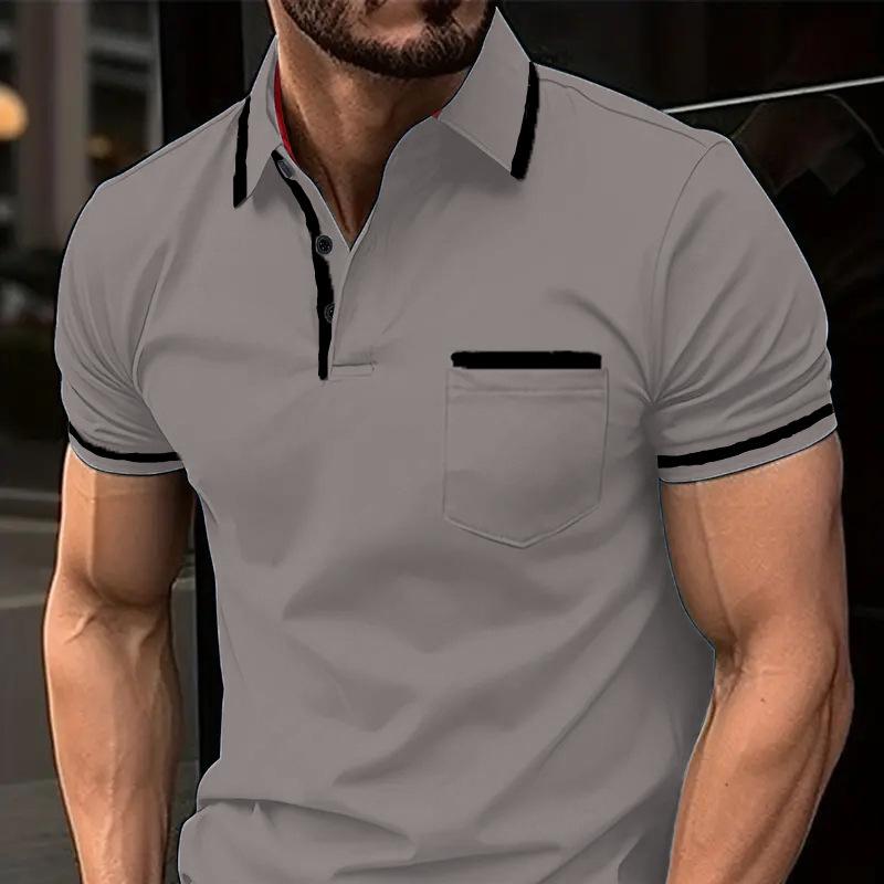 New Men's Polo Shirt Button Pocket Men's Sports Short Sleeve Tops