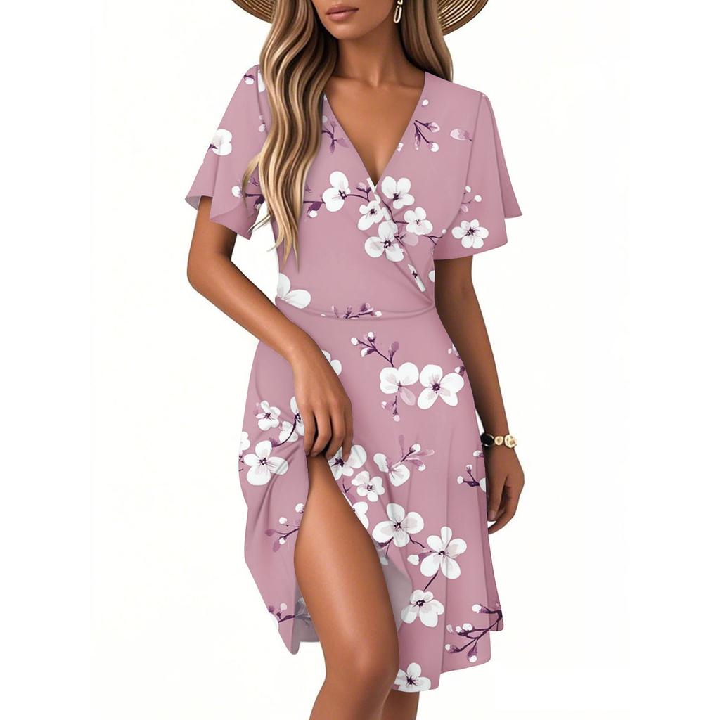 Women's Casual Fashion Dress Vintage Floral Floral Short Sleeve V-neck Dress