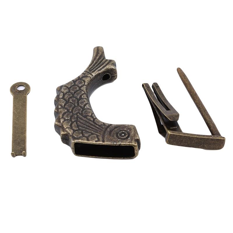 Buy Antique Chinese Fish Lock Old Wooden Box Lock Jewelry Chest Box