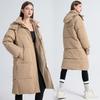 Long Puffer Coat Women Knee-Length Thick Winter Cotton Jacket Loose Fit Solid Color Hooded Casual Warm Outerwear