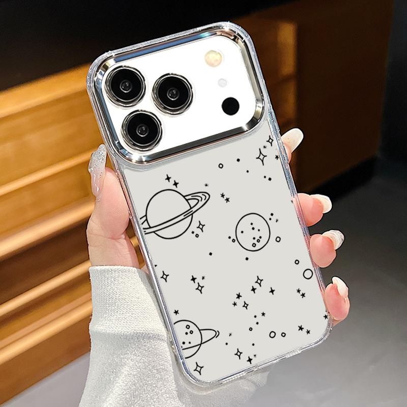Modern Colorful Stars Pattern Case For iPhone 17 Pro Max Plating Lens Frame Clear Soft Cover For iPhone 16 15 14 13 Pro Max 11 16E 17E