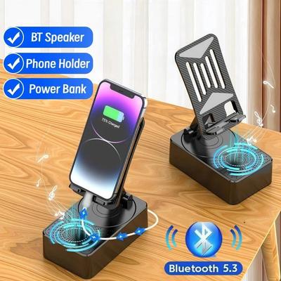 3'ü 1 Arada Bluetooth Masaüstü Cep Telefonu Tutucu Montajı Çok Fonksiyonlu Katlanabilir Döner Braket Çağrı Hoparlörü Ses Güç Bankası