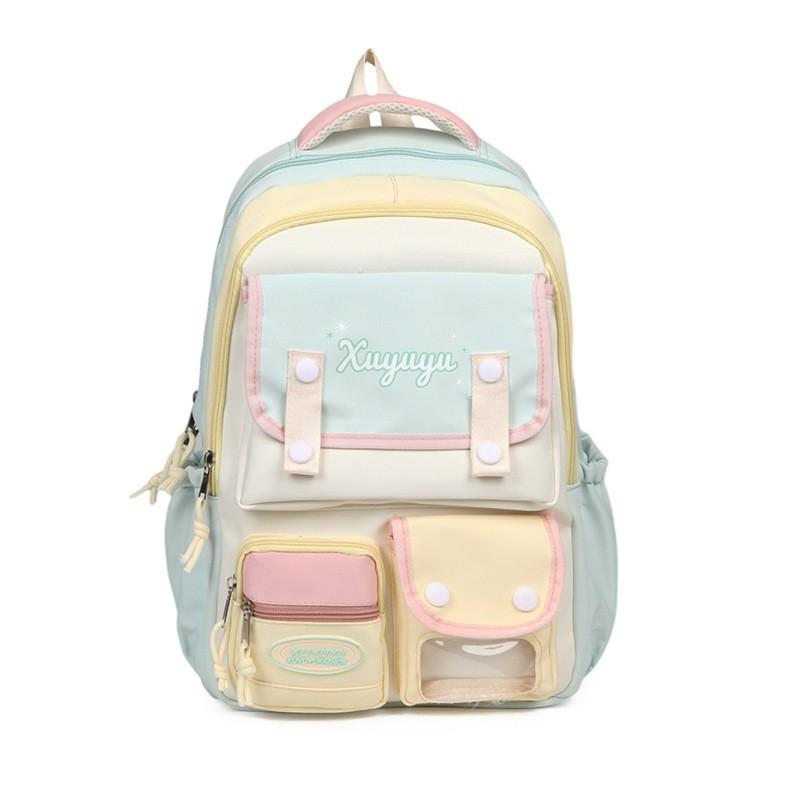 New Ins Style Horse Caron Stitching Backpack Women s Fashionable All-match Dopamine Students  large-capacity Schoolbag No pendant