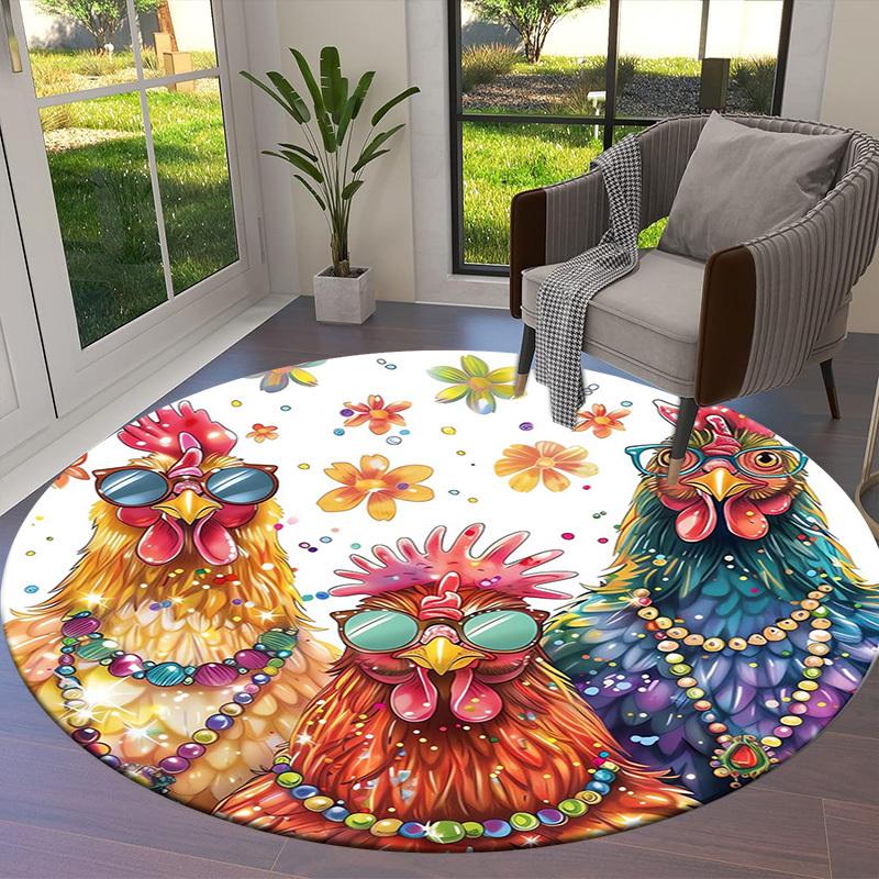 1pc Carpet Chair Mats Colorful Chickens with Sunglasses Perfect for Decorating Chairs, Polyester Carpet, for Living Room.YDT605