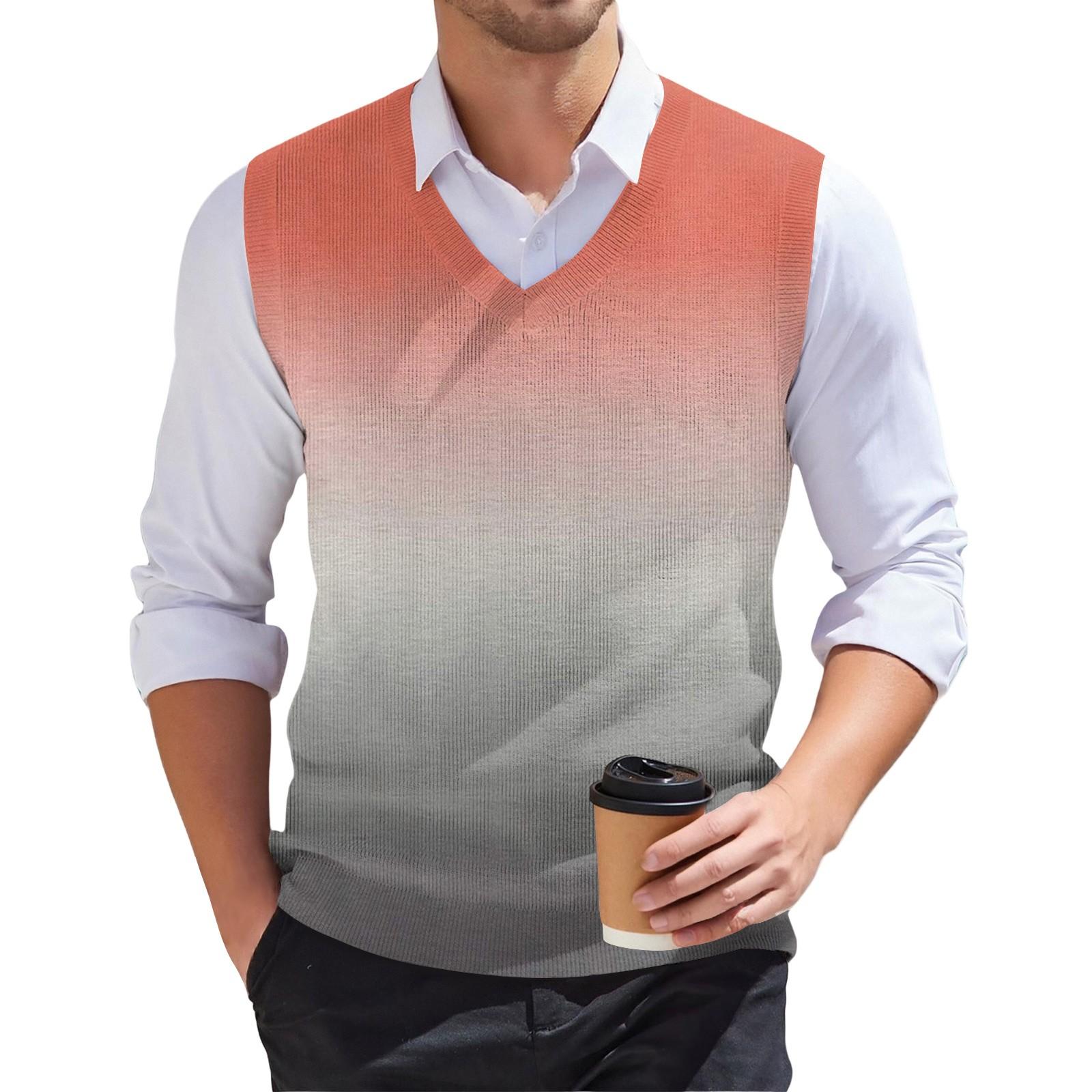 

Мужской модный принтованный V-образный вырез без рукавов трикотажный пуловер L оранжевый