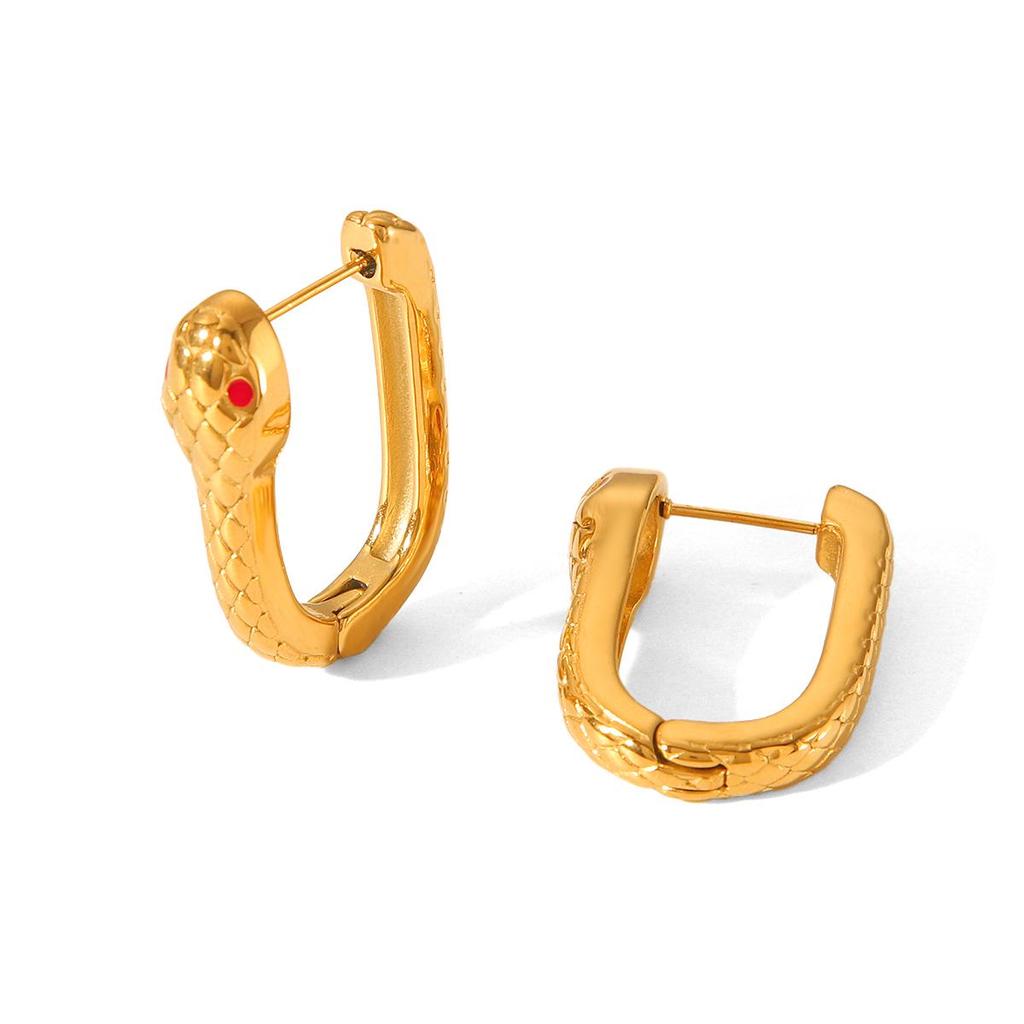 Trendy European & American Serpentine Design 18K Gold-Plated Stainless Steel Earrings for Women