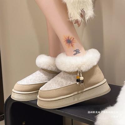 Herfst nieuwe wol korte schacht kleurblok sneeuwlaarzen dames buitenlandse handel dikke zool pluche warm verdikte katoenen schoenen