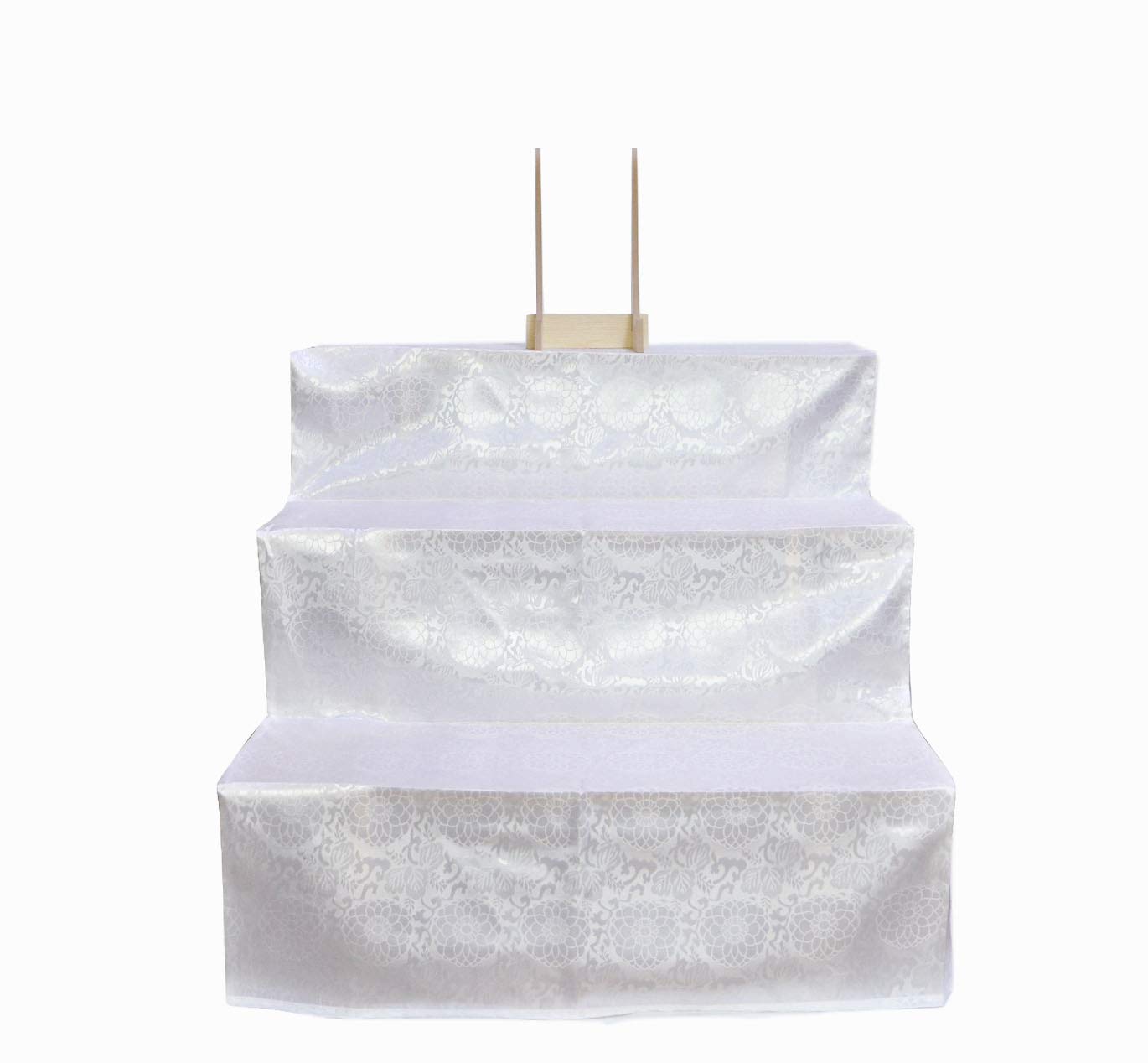 

Two-Tiered, Three-Tiered Wooden Altar with White Cloth Cover and Photo Frame, Ideal for Memorial Services, Buddhist Ceremonies, and Obon Festivals,