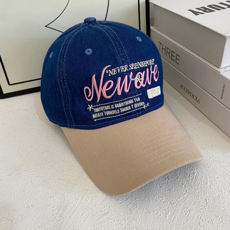 JYL TS DIY Color Block Cap Women Summer Embroidered Wide Brim Denim Hat Cotton