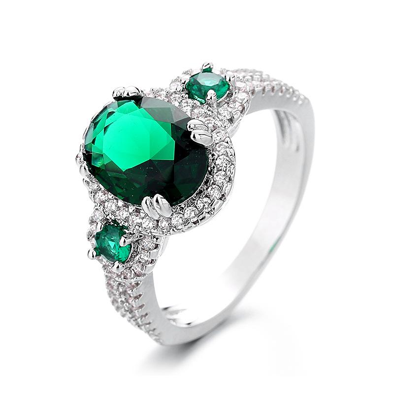 

Stylish Emerald Green Zircon Gemstone Ring with European and American Flair Size 8