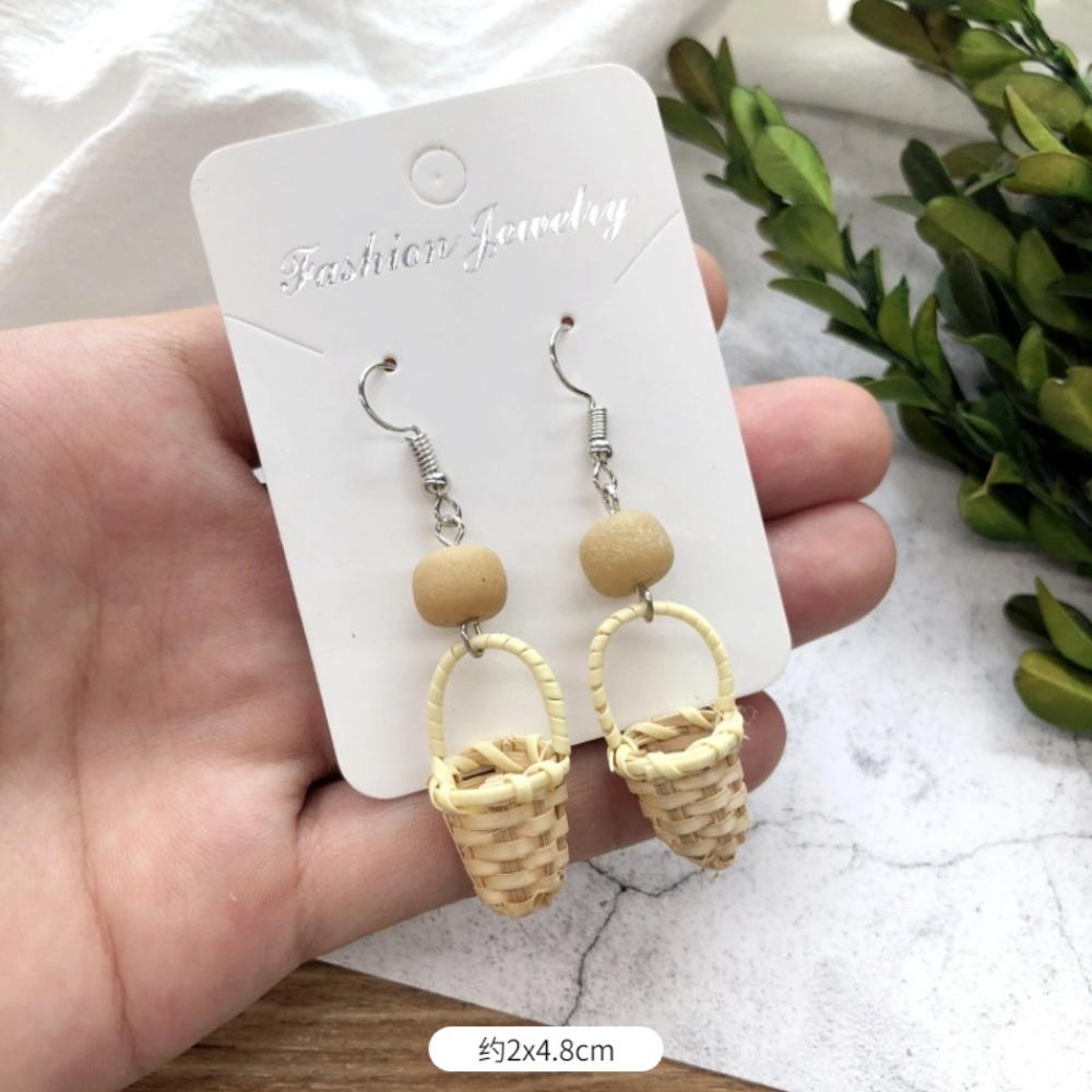 Vintage Mori Grass and Rattan Woven Handmade Earrings Bohemian Vacation Style Stud Earrings Female Ethnic Style Summer Ear Jewelry