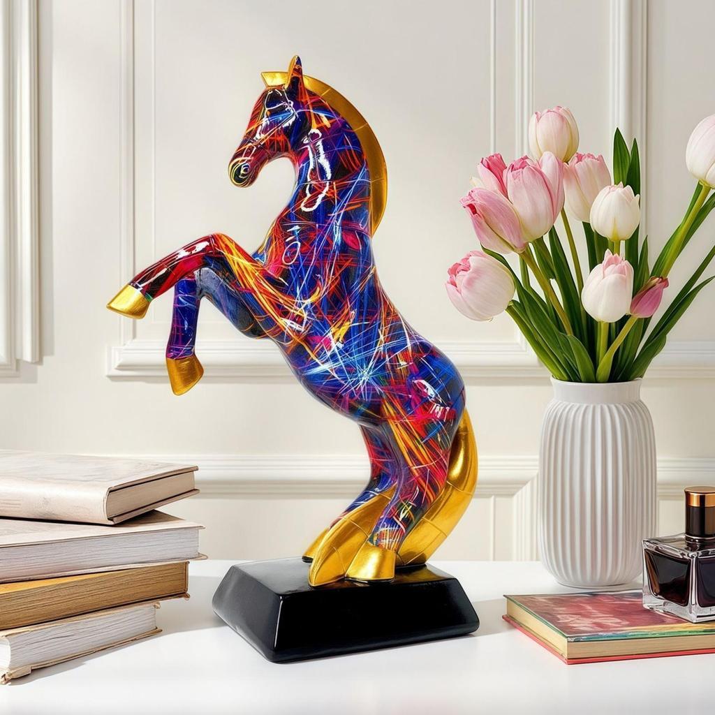 Standing Horse Figurine Resin Graffiti Animal Table Ornament Graffiti Animal Horse Statue For Living Room Table Shelf Lockers