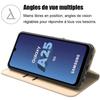 Skal för Samsung Galaxy A25 5G - BOOLING - Stötsäkert i Guld Syntetiskt Läder - Kortficka och Ställ med 2 Härdade Glas