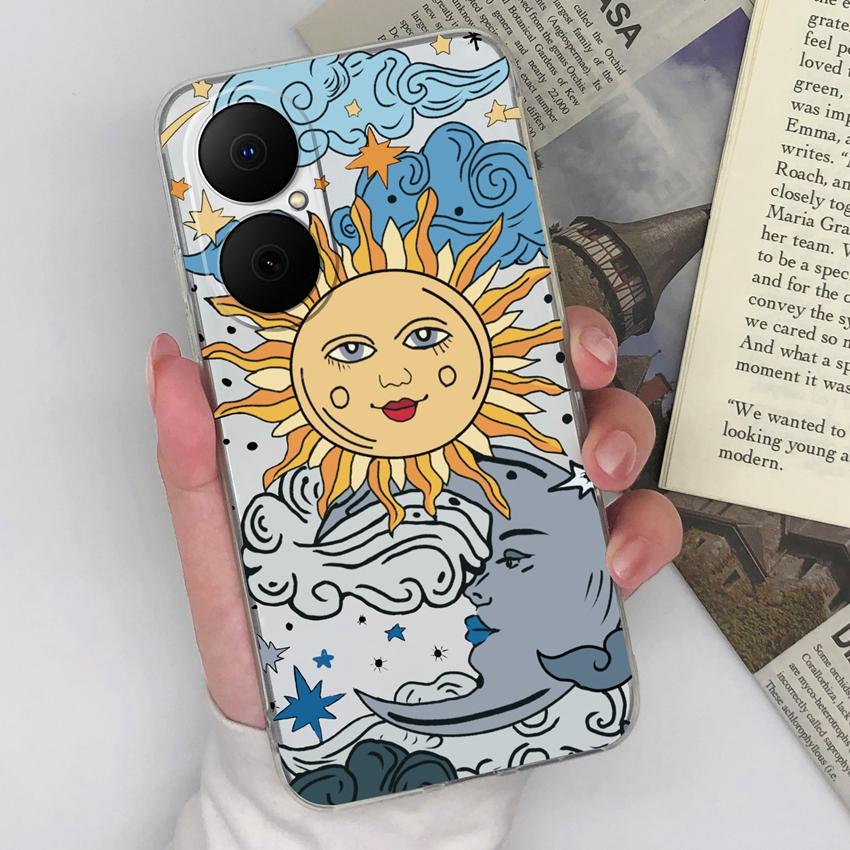 Hüllen-Hülle für Huawei Y5 Y6 Enjoy 80 70x Y8p P40 P50 Mode Sonnenmuster Weich Ultradünn Transparentes Silikon Anti-Rutsch-Schale für Huawei Gehäuse Capa