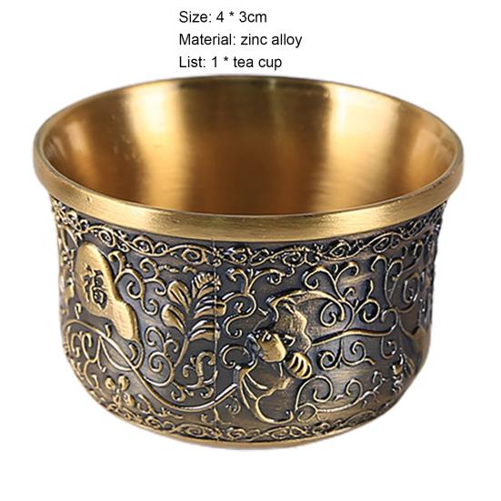 Yousheng Teacup Anti-slip Compact Size Zinc Alloy Aesthetic Relief Pattern Liquor Cup for Banquet