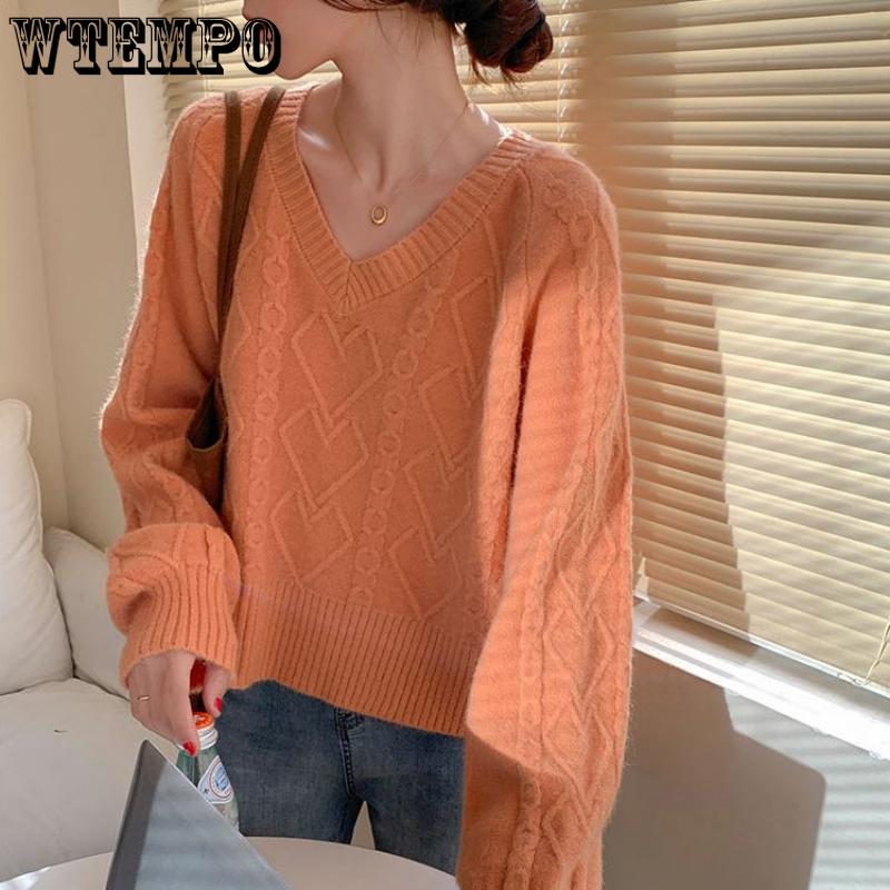 Frühling und Herbst Damen Pullover lose V-Ausschnitt Top Kurzmantel Pullover Mode Minderheit Pullover