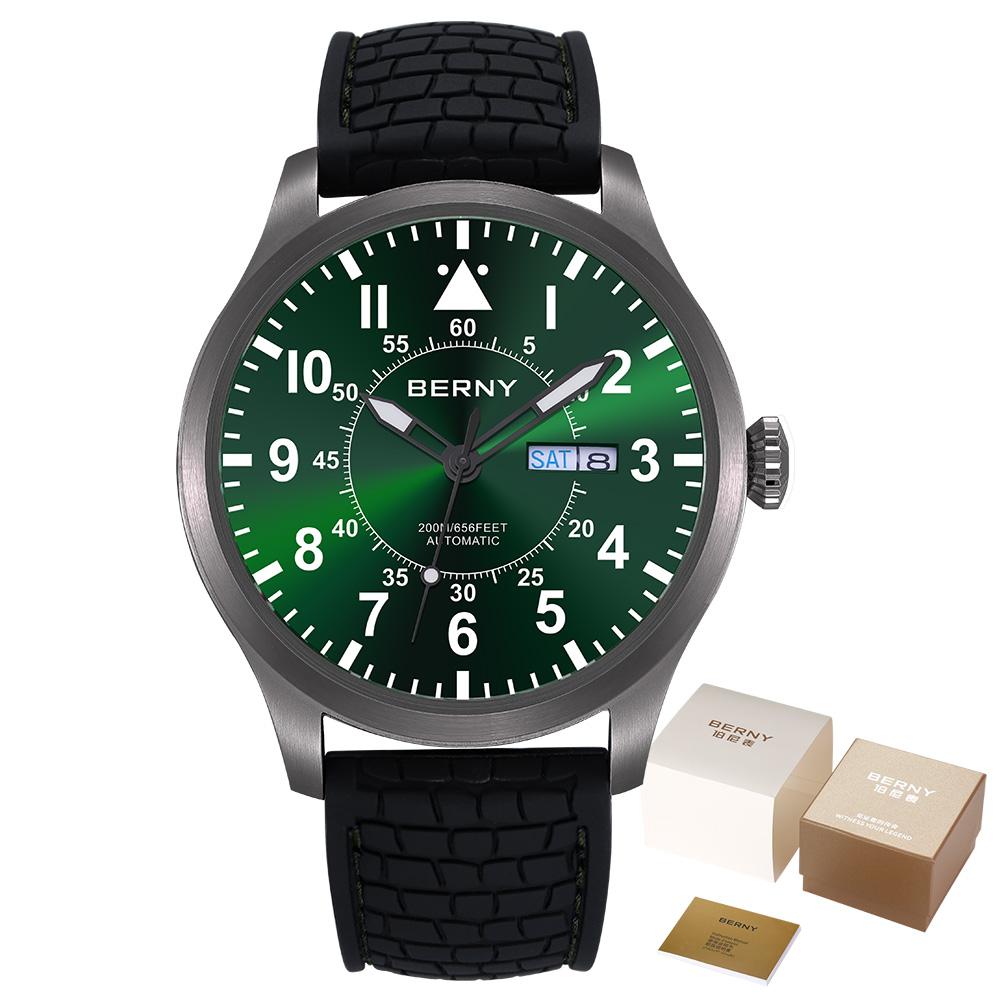 BERNY Automatic Aviation Men's Watch 100% Original Top Sapphire Luminous Big Size Diver Watch 200M Top Mechanical Watch for Men