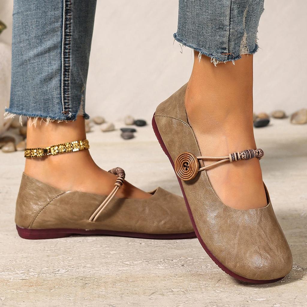 Fashion Retro Beaded Leather Flat Shoes Women's Solid Color Fashion Comfortable Shallow Shoes Designer Women Sneakers Zapatos De Mujer