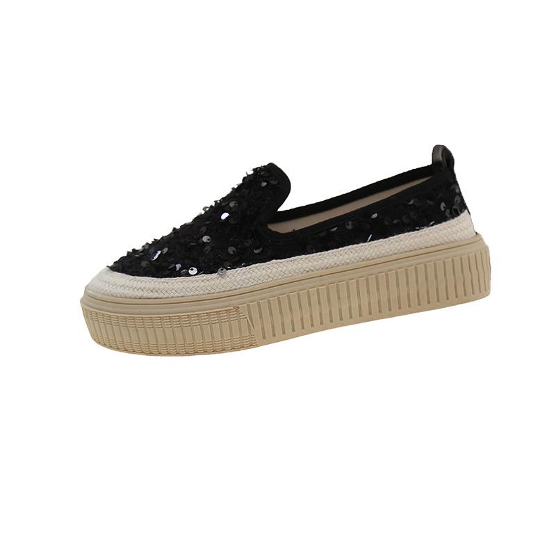 Korean Style Women's Summer Mesh Sequin Loafers - Breathable Slip-on with Thick Sole