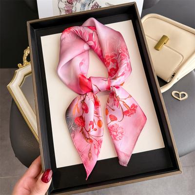 Spring Summer Fashion Luxury 70Cm Square Women Silk Scarf Flower Print Designer Scarves Shawl Bandana Hijab Neckerchief