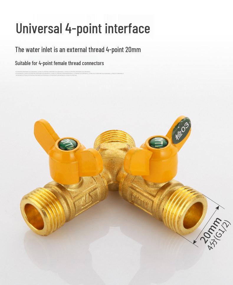 Telu Copper Gas Pipe Tee Valve, Y-Type 4-Point Ball Valve, One-in-Two Natural Gas Switch