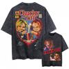 T-shirt Nera Oversize Lavata Vintage Unisex Manica Corta Grafica Uomo Donna Abbigliamento Chucky E Tiffany L'Amore Uccide Chucky