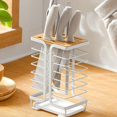Multiple Slots Kitchen Cutter Holder with Drain Tray Ventilated Kitchen Cutter Organizer Stable Metal Cutter Storage Rack