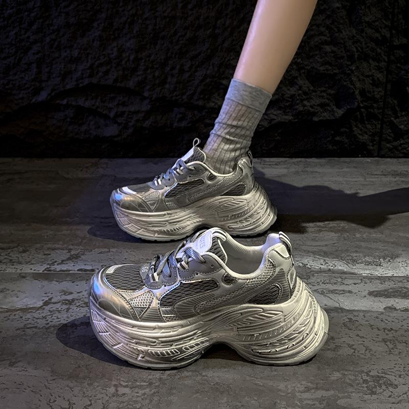 

Женская вулканизированная обувь на платформе, модная женская спортивная обувь, повседневная, дышащая, износостойкая, толстая подошва, увеличивающая высоту 40 серебряный