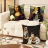 Mona Lisa Wearing Pearls Girl Cushion Cover Soft Short Plush Pillow Cover Smooth Cozy Texture Aesthetic Cushion Case Home Decor