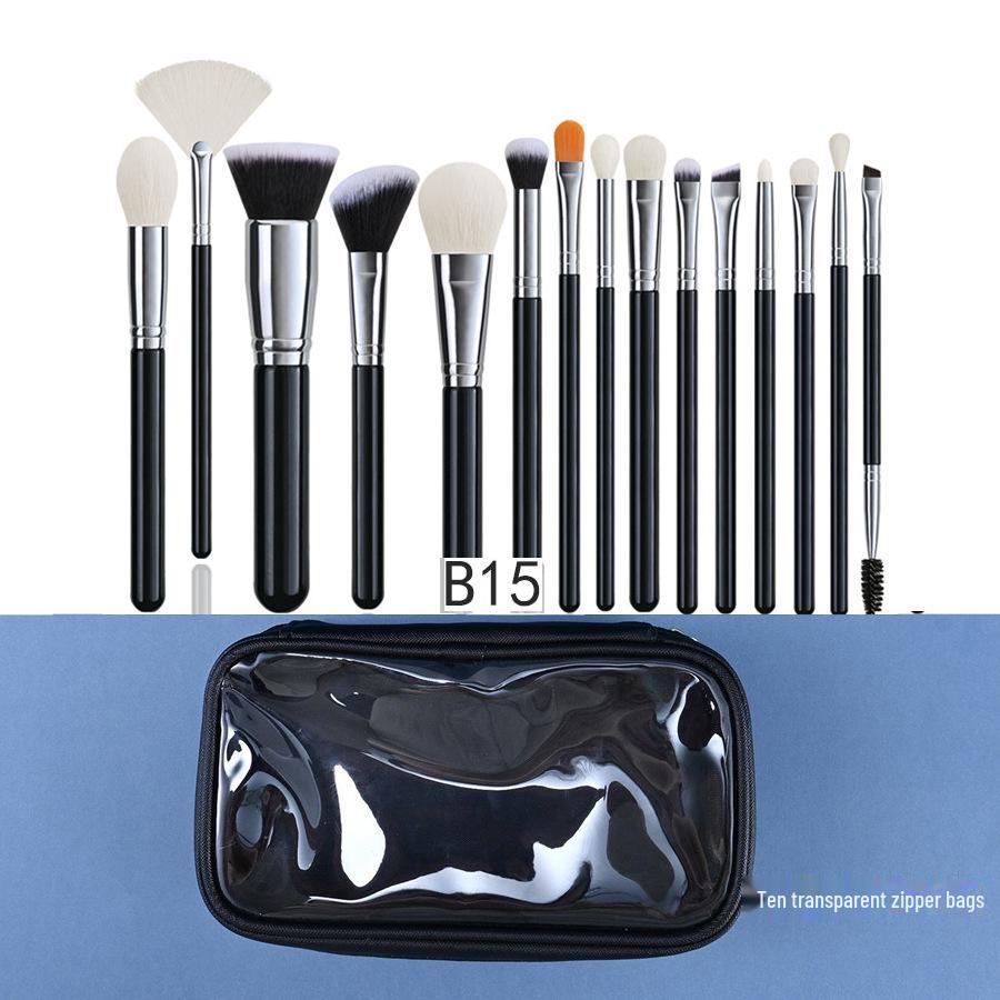 Cangzhou 15-Piece Animal Hair Makeup Brush Set: Eye Shadow & Foundation Brushes