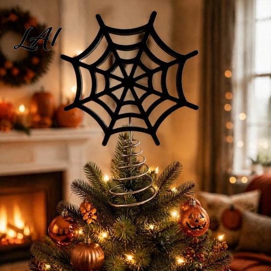 Indoor Outdoor Holiday Decor Halloween Spider Web Tree Topper Decoration Metal Festive Trick or Treat Ornament for Yard Celebration Party Favors