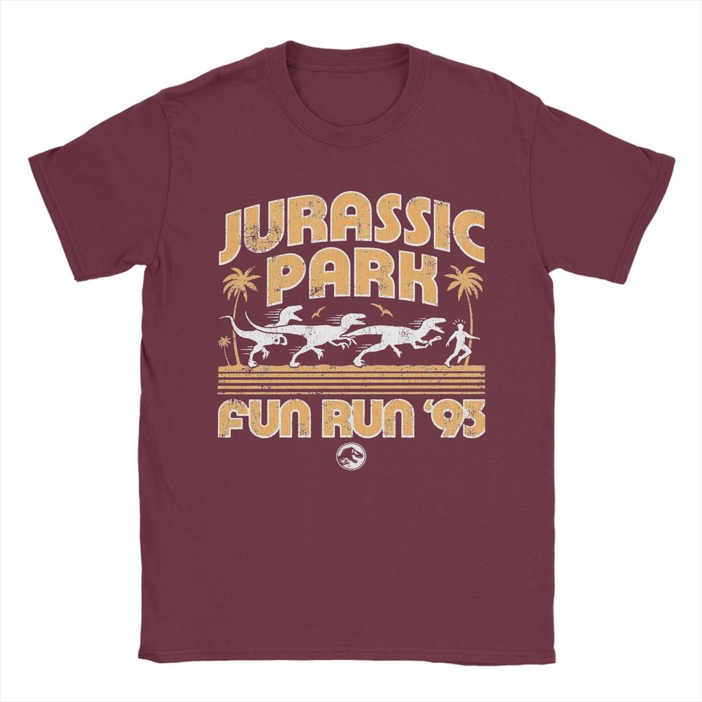 Men Jurassic Park Fun Run 93 T Shirts  100% Cotton Tops Casual Short Sleeve Round Neck Tees Summer T-Shirts