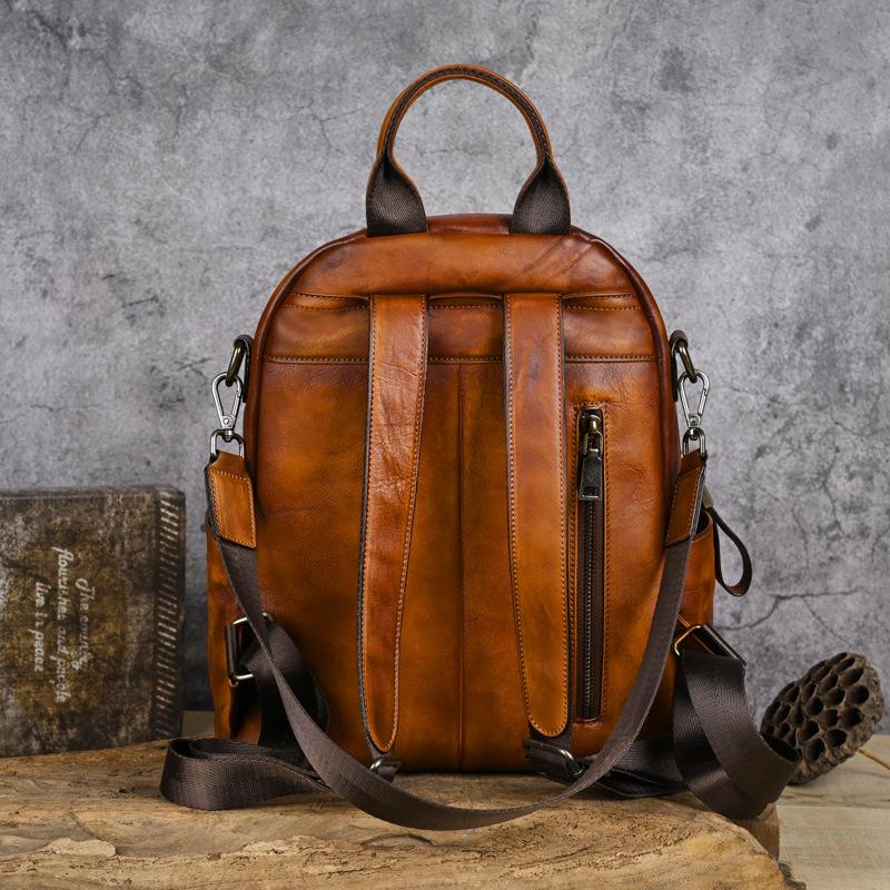 Top Grain Cowhide Retro Large Capacity Women's Backpack, Vegetable Tanned Leather Shoulder Bag, Handmade and Practical.