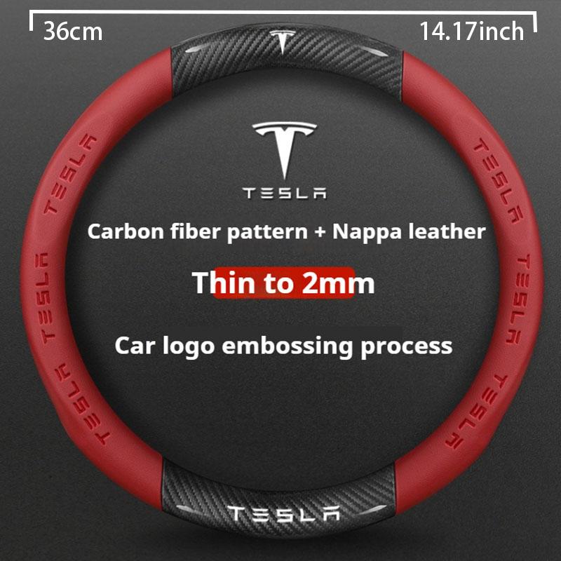 Car Carbon Fiber Leather Anti-Slip Steering Wheel Cover For Tesla Cybertruck Beast Roadster Model 3 Model Y Model S Model X