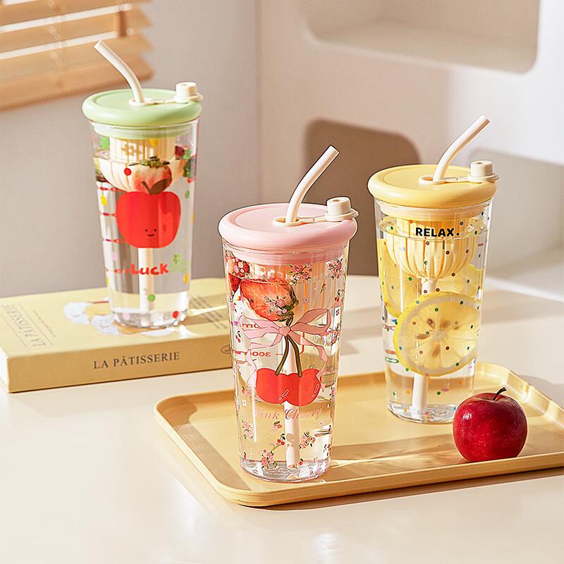 Rainbow Gummy 700ml High Borosilicate Glass Portable Straw Cup