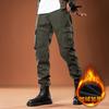 New Velvet Casual Pants Tied Feet Trendy Overalls Men's Handsome Multi-pocket Pants