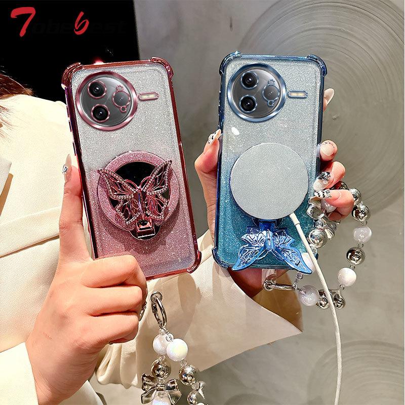 Brokatowe Wstrząsoodporne Platerowane Etui Bransoletka Lustrzana Motyl dla Xiaomi POCO F7 Ultra M7 Pro Silikonowa Pokrowiec