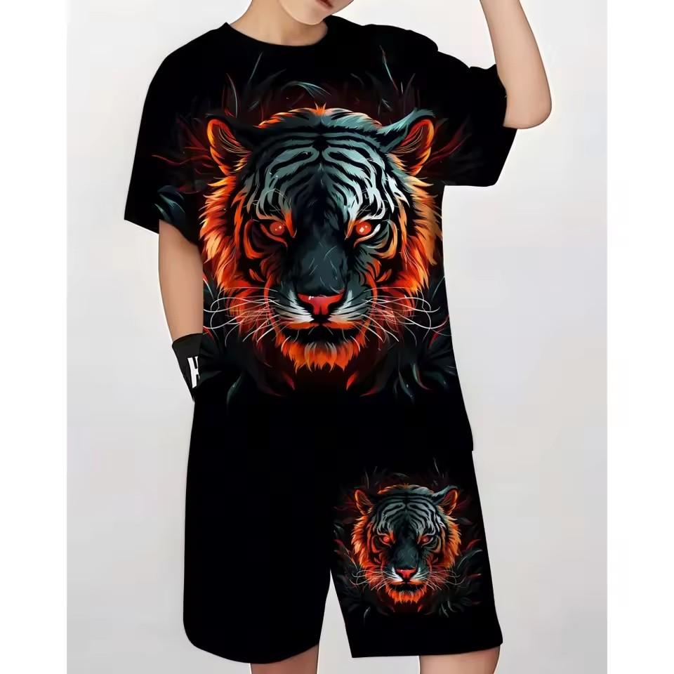 Summer men's T-shirt set, men's clothing T-shirt set, retro street style loose T-shirt short sleeved and shorts set, lightweight