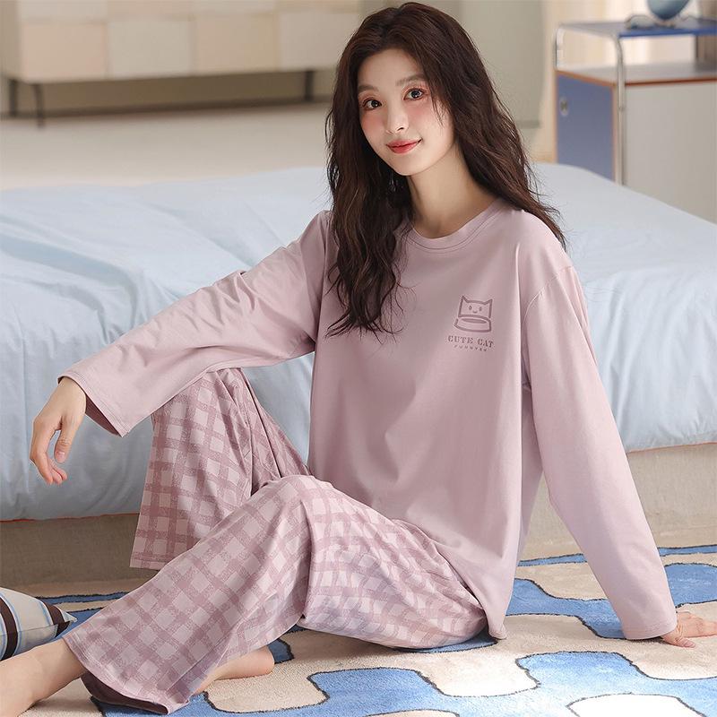Women's Cotton Pajamas - Japanese Style, Long Sleeve, Rabbit Print, Autumn/Winter Pullover & Pants Set
