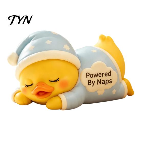 Playful Duck Figurines In Pajamas 3D Printed Sad Yellow Figurines, Cute Tired Worker Resin Mini Figures for Car Dashboard Desk Ornaments Home Office,